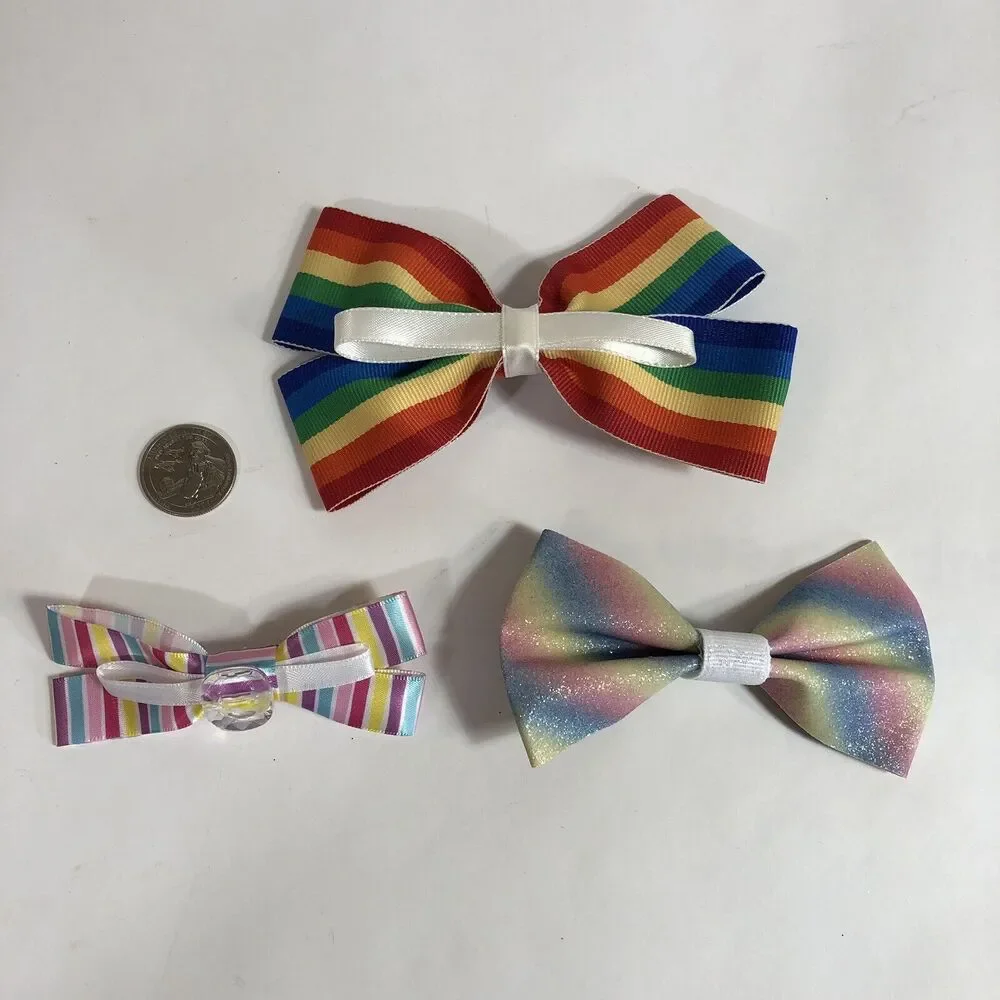Rainbow Hair Clip Barrette Lot Ribbon Bow Knot Trendy New Coquette Stripes Pride